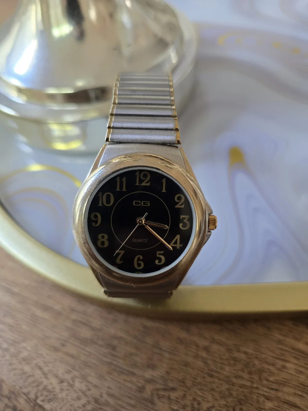 Gold-Tone and Silver-Tone Quartz Watch - Black Dial Japan Cond